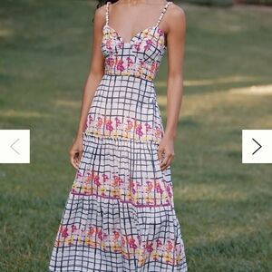 Anthropologie Maxi Dress with Pink & Yellow Floral Bands